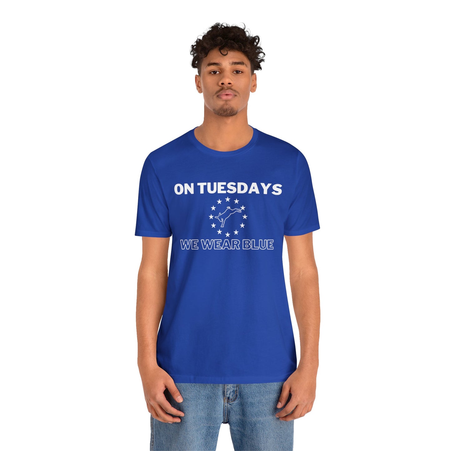 On Tuesdays We Wear Blue Unisex Short Sleeve Tee